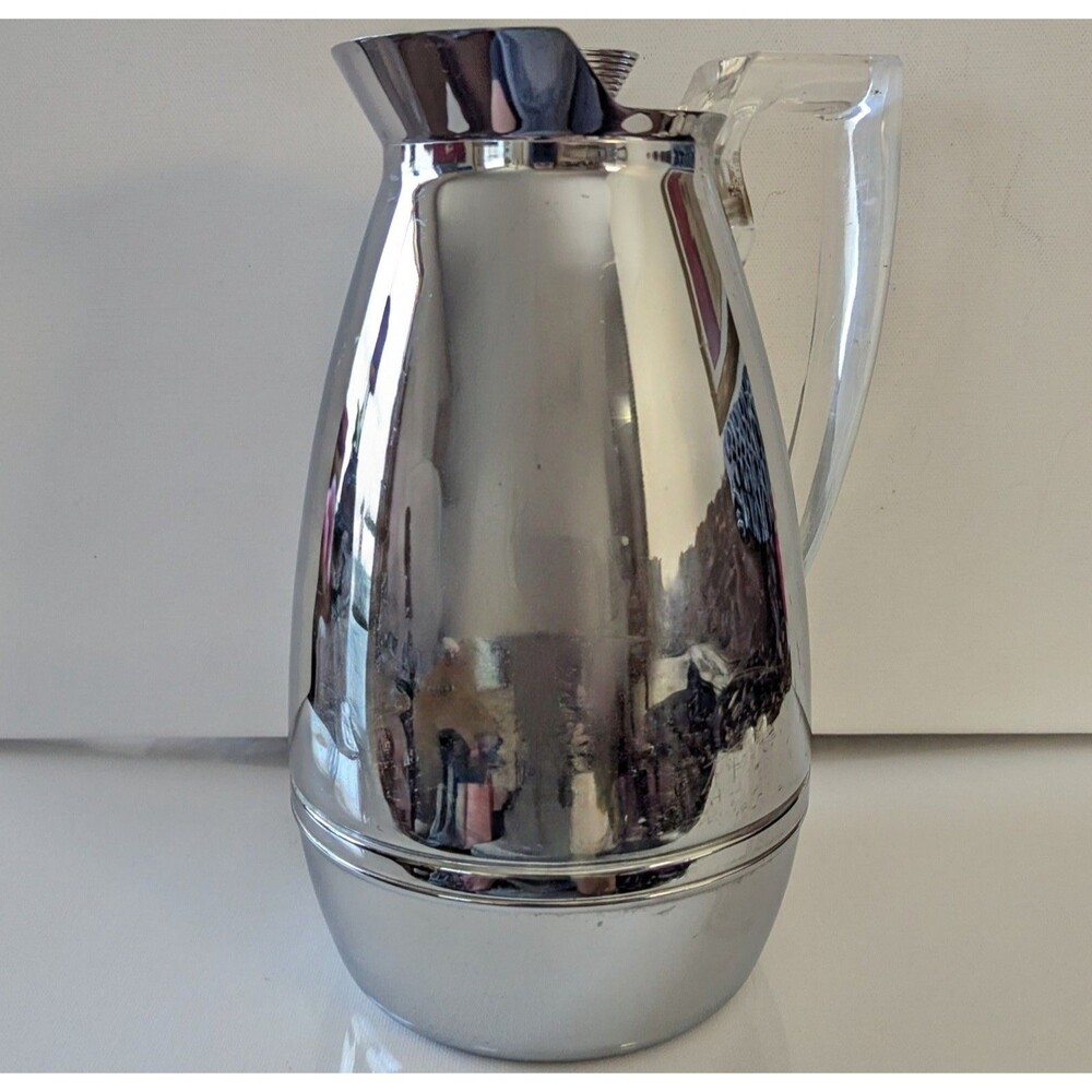 Vtg MCM 9" THERMOS Chrome Lucite Handle Coffee Carafe Insulated Model 585J USA